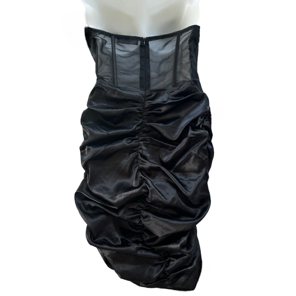 Mesh Drape Front Ruched Satin Corset Dress Black - Picture 5 of 9